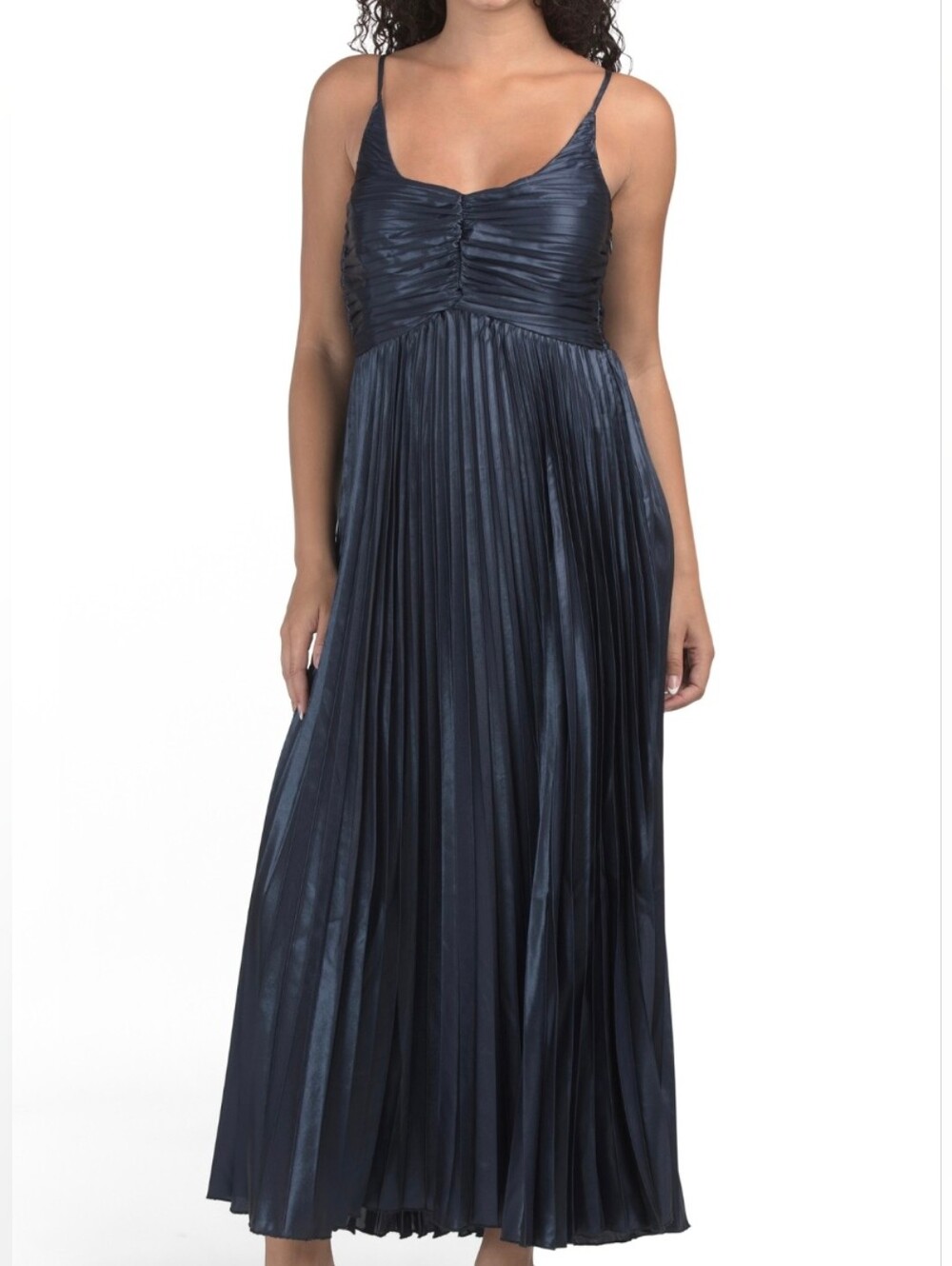 NWT - Nicole Miller Metallic Pleated "Spring Navy" Tea Length Dress - Size 12
